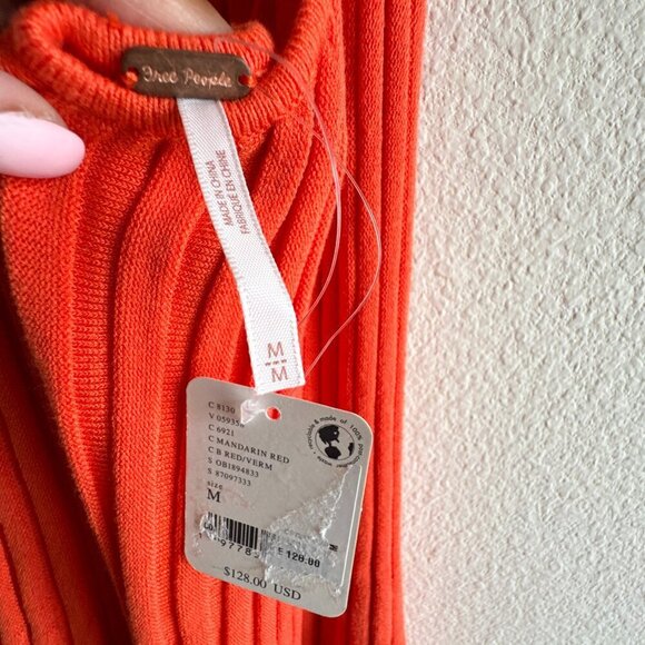 New Free People Cherie Tie Back Knit Mini Dress Size Medium Orange Red - Picture 5 of 16